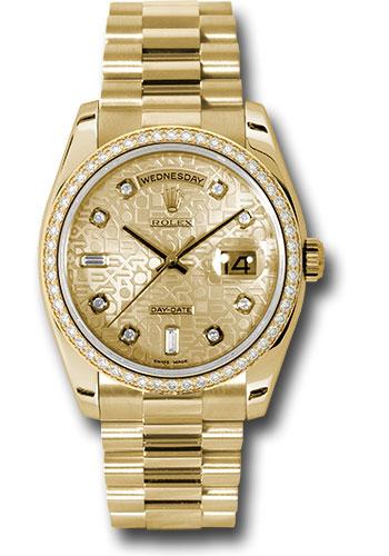 Rolex Yellow Gold Day-Date 36 Watch - Bezel - Champagne Jubilee Diamond Dial - President Bracelet - 118348 chjdp