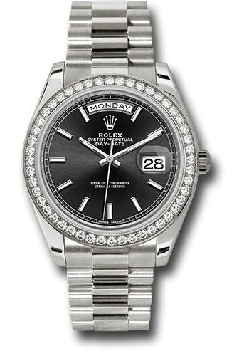 Rolex White Gold Day-Date 40 Watch - Bezel - Black Index Dial - President Bracelet - 228349RBR bkip