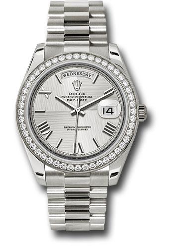 Rolex White Gold Day-Date 40 Watch - Bezel - Silver Quadrant Motif Bevelled Roman Dial - President Bracelet - 228349RBR sqmrp