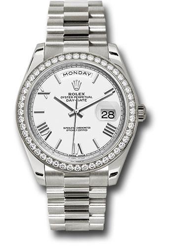 Rolex White Gold Day-Date 40 Watch - Bezel - White Bevelled Roman Dial - President Bracelet - 228349RBR wrp