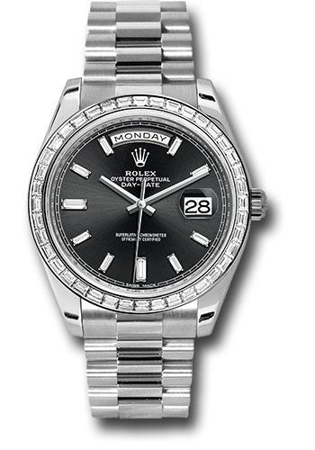 Rolex 950 Platinum Day-Date 40 Watch - Bezel - Black Baguette Diamond Dial - President Bracelet - 228396TBR bkbdp