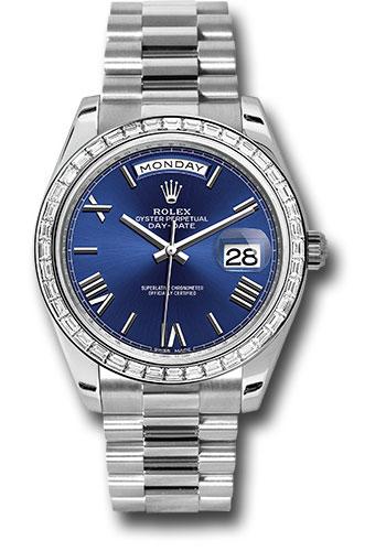 Rolex 950 Platinum Day-Date 40 Watch - Bezel - Blue Bevelled Roman Dial - President Bracelet - 228396TBR blrp