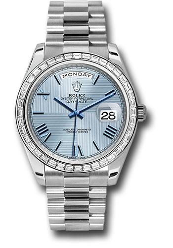 Rolex 950 Platinum Day-Date 40 Watch - Bezel - Ice Blue Quadrant Motif Bevelled Roman Dial - President Bracelet - 228396TBR ibqmrp