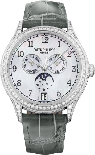Patek Philippe Complications Annual Calendar Moon Phases White Gold White Mother of Pearl Dial Diamond Bezel 38mm - 4948G-010