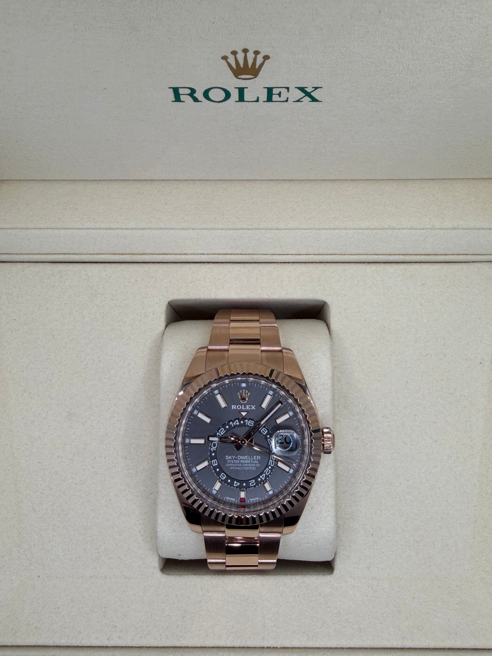 Pre-Owned 2020 Rolex Sky-Dweller 42mm Slate Dial Fluted Bezel Oyster Bracelet - 336935